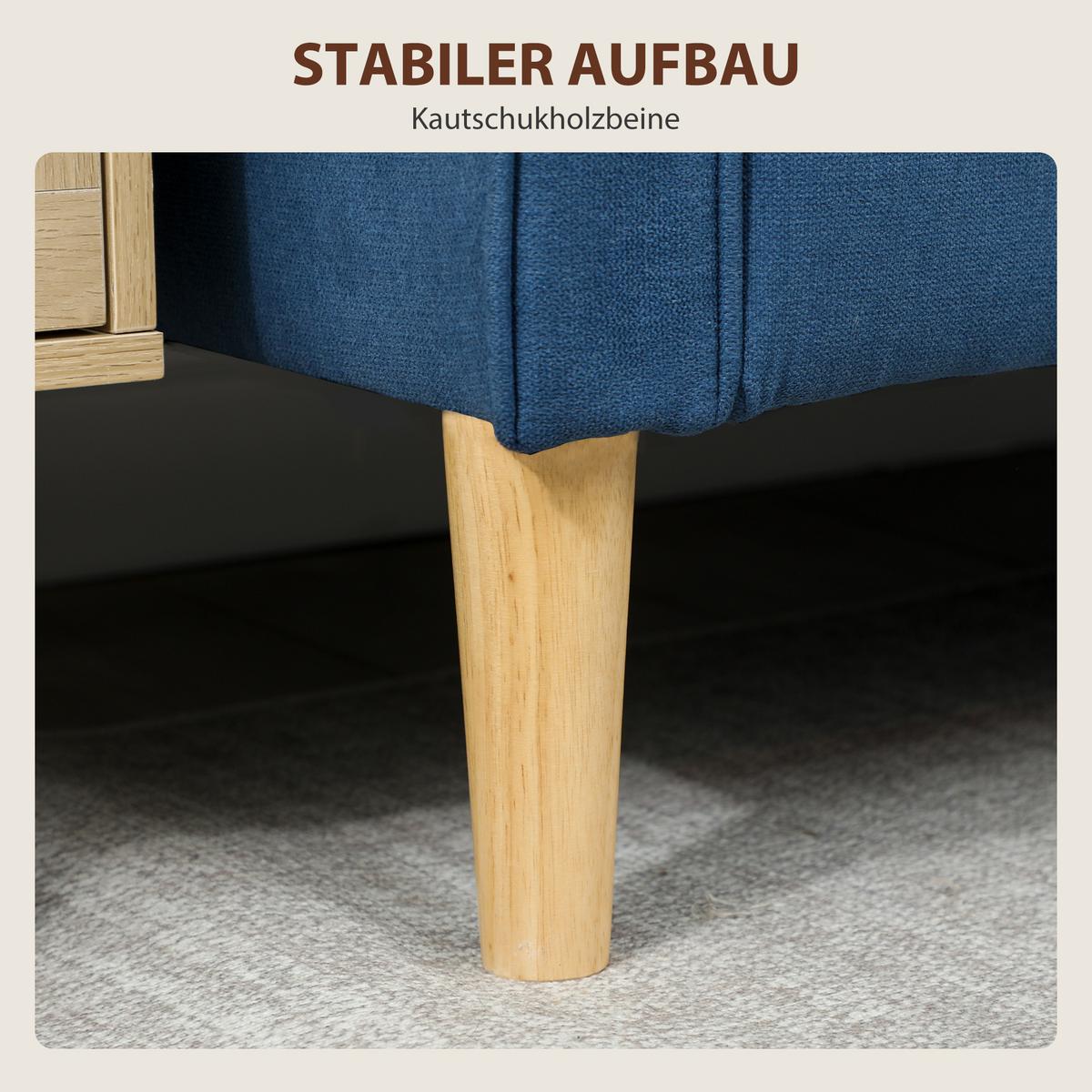 2 Sitzer Sofa, Couch mit Stauraum, Holzbeine, Gepolsterter Polstersofa, Blau - Blau/Eukalyptusholzfarben, Holz/Textil (62/78/117cm) - HOMCOM