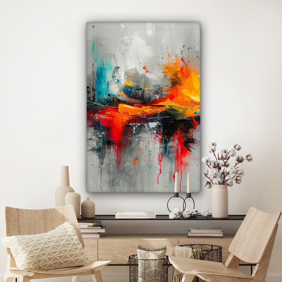 LEINWANDBILD Moderne Kunst - Orange - Grau - Abstrakt Deko XXL 80x120 cm - Hellgrau, Textil (80/120cm) - MuchoWow