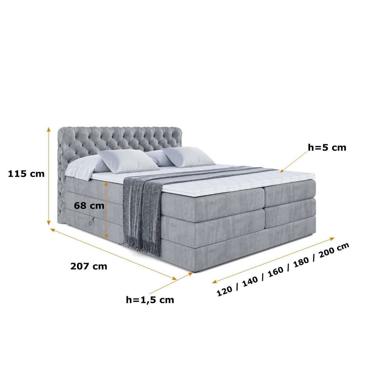 BOXSPRINGBETT BOXI8 KING - 140x200 - H3/H4 - Grau - Grau, Holzwerkstoff (140/200cm) - ALTDECOR