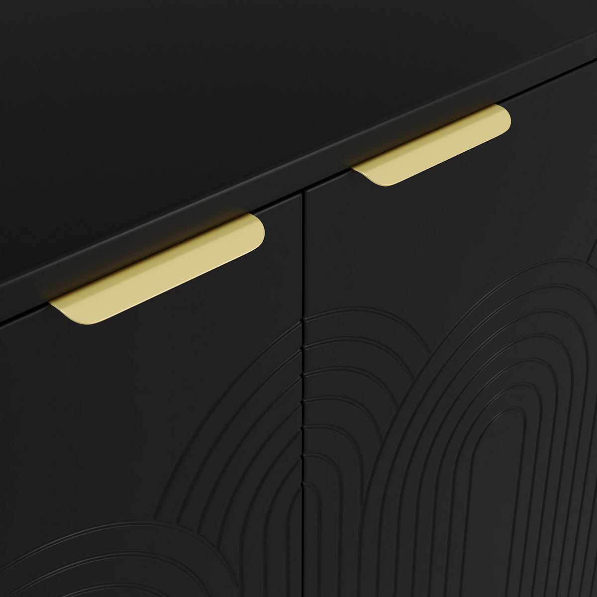 SIDEBOARD schwarz & gold-details mit 4 türen & 3d-rillen-design - Schwarz, Holzwerkstoff (160/80/40cm) - Urban Meuble