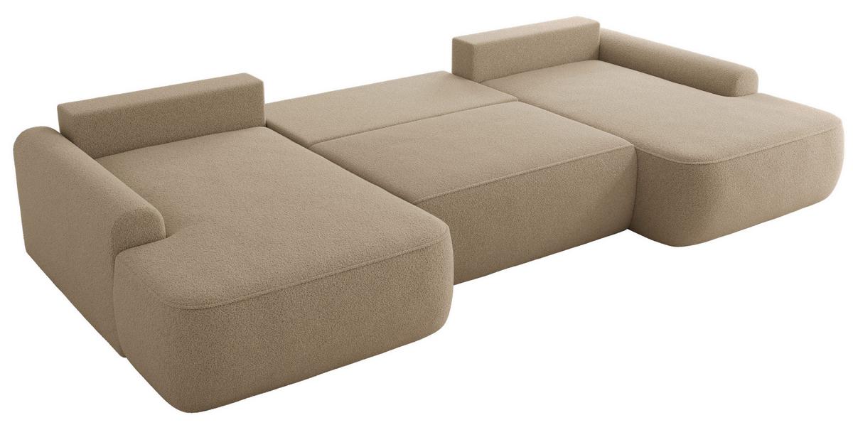 WOHNLANDSCHAFT CUBO U Hellbraun Boucle - Schwarz/Braun, Kunststoff/Textil (370/100/187cm) - MKS