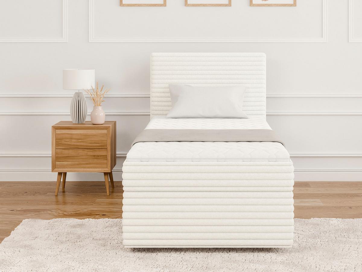 BOXBETT Roma 90/200 cm Hellbeige Plüschcord - Beige/Schwarz, Holz/Kunststoff (90/200cm) - S-Style