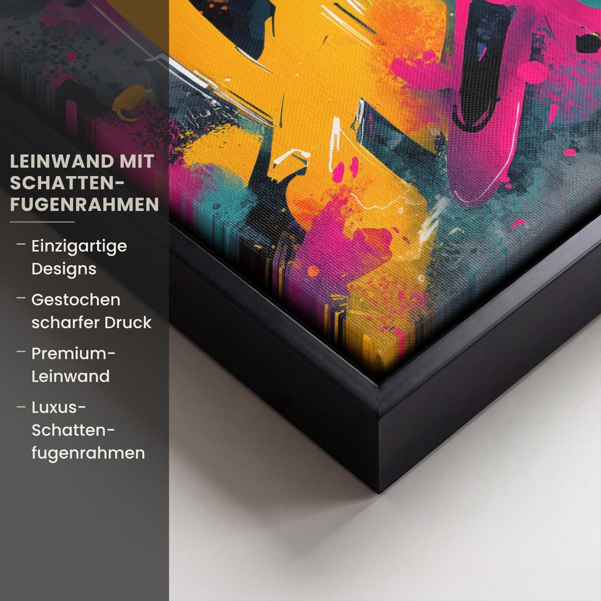 LEINWAND Bilder mit Rahmen - Abstrakt - Graffiti - Farbenfroh - Farbspritzer - 30x20 - Multicolor, Textil (30/20cm) - MuchoWow