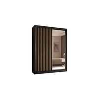 KLEIDERSCHRANK mit Spiegel-Schiebetüren und Aluminium-Leisten, LED-Beleuchtung -LAMELO- 160 cm Schwarz+Schwarz+Artisan - Schwarz/Eiche Artisan, Holzwerkstoff (160/216/61cm) - ALTDECOR