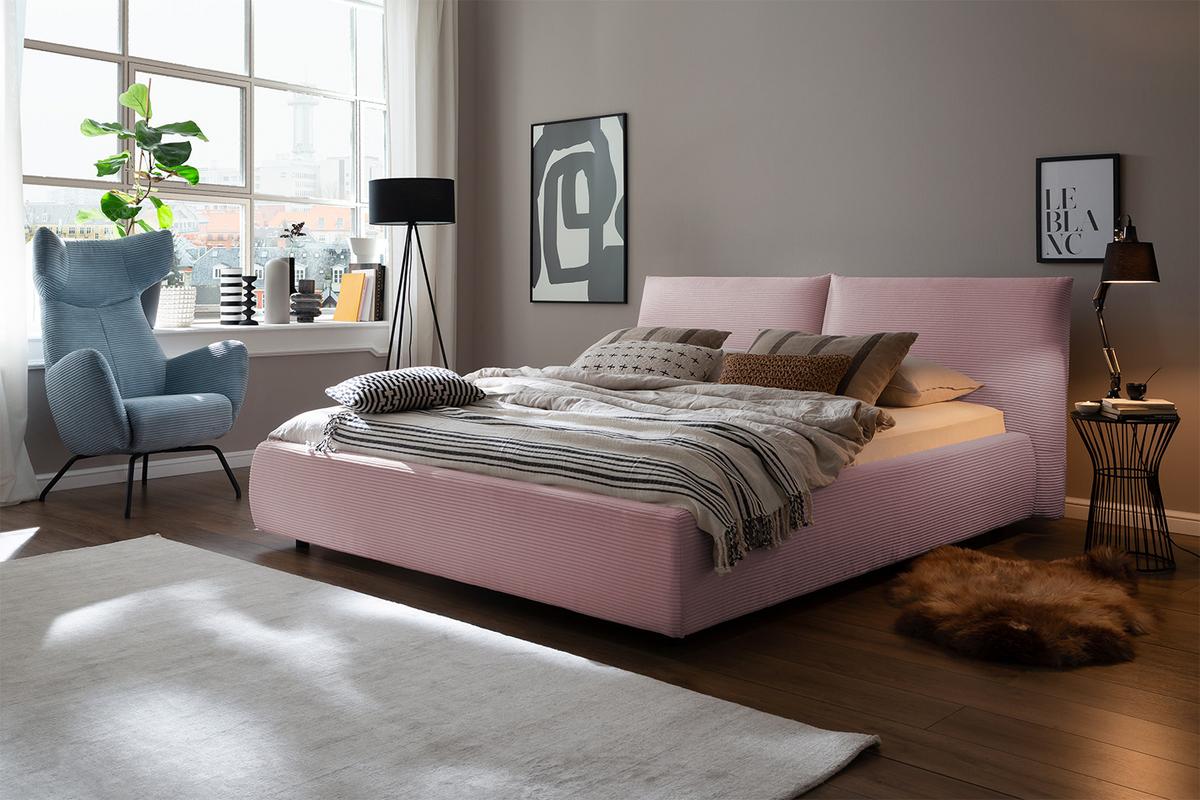 POLSTERBETT HENRY Pink Cord - Rosa, Textil (160/200cm) - KAWOLA