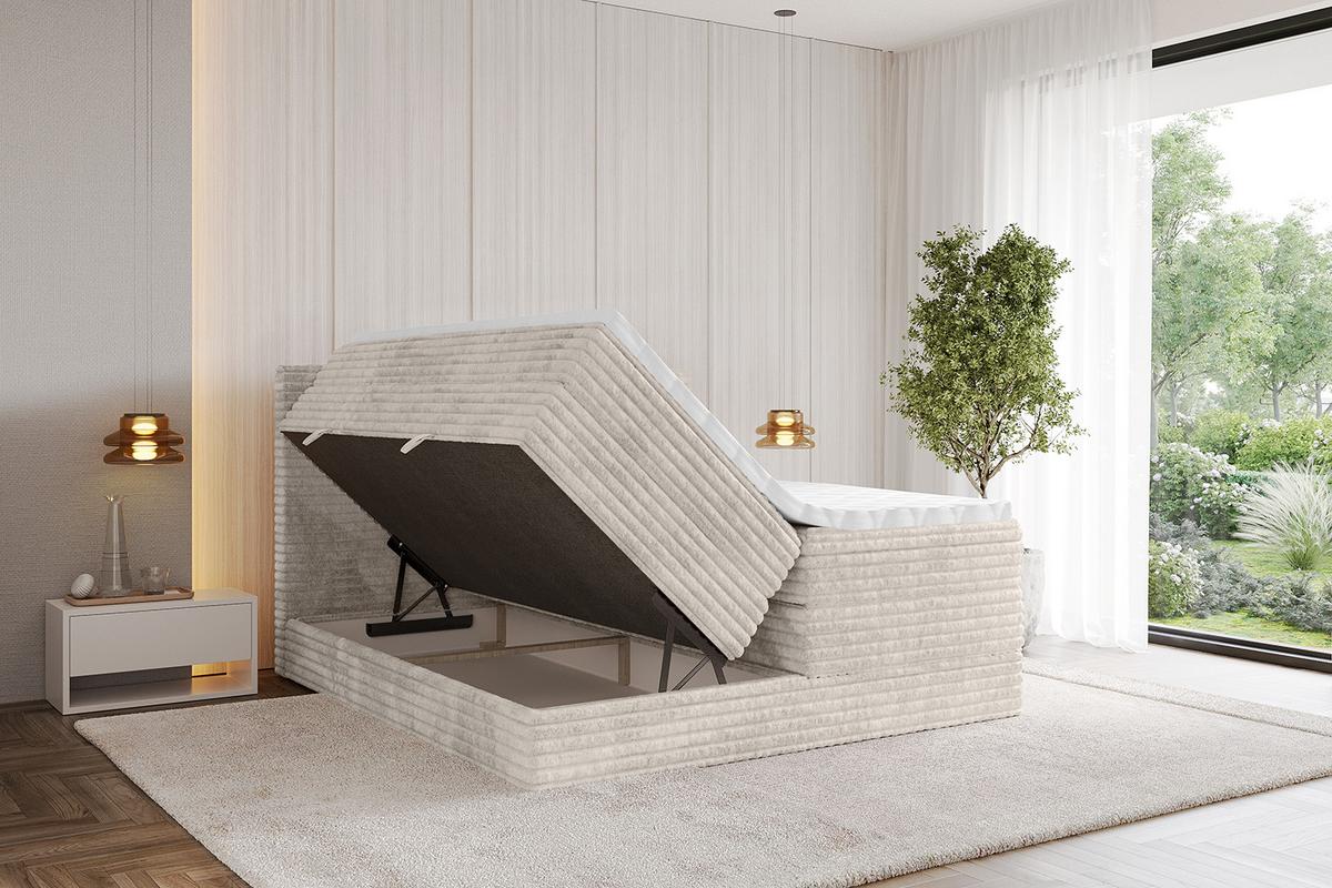 BOXSPRINGBETT mit Matratze H3|H4 und Lattenrost - TOLO KING-v1 120x200 Cord - Creme - Creme, Holzwerkstoff (120/200cm)