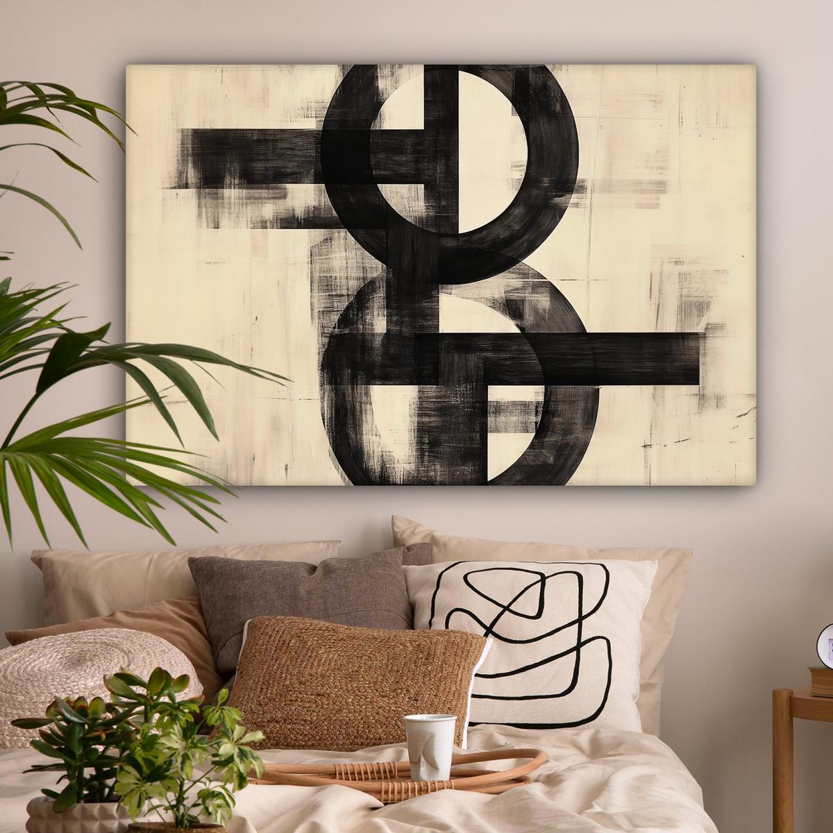 LEINWANDBILD Kreise - Balken - Schwarz - Abstrakt Wohnzimmer Groß 120x80 cm - Schwarz, Textil (120/80cm) - MuchoWow