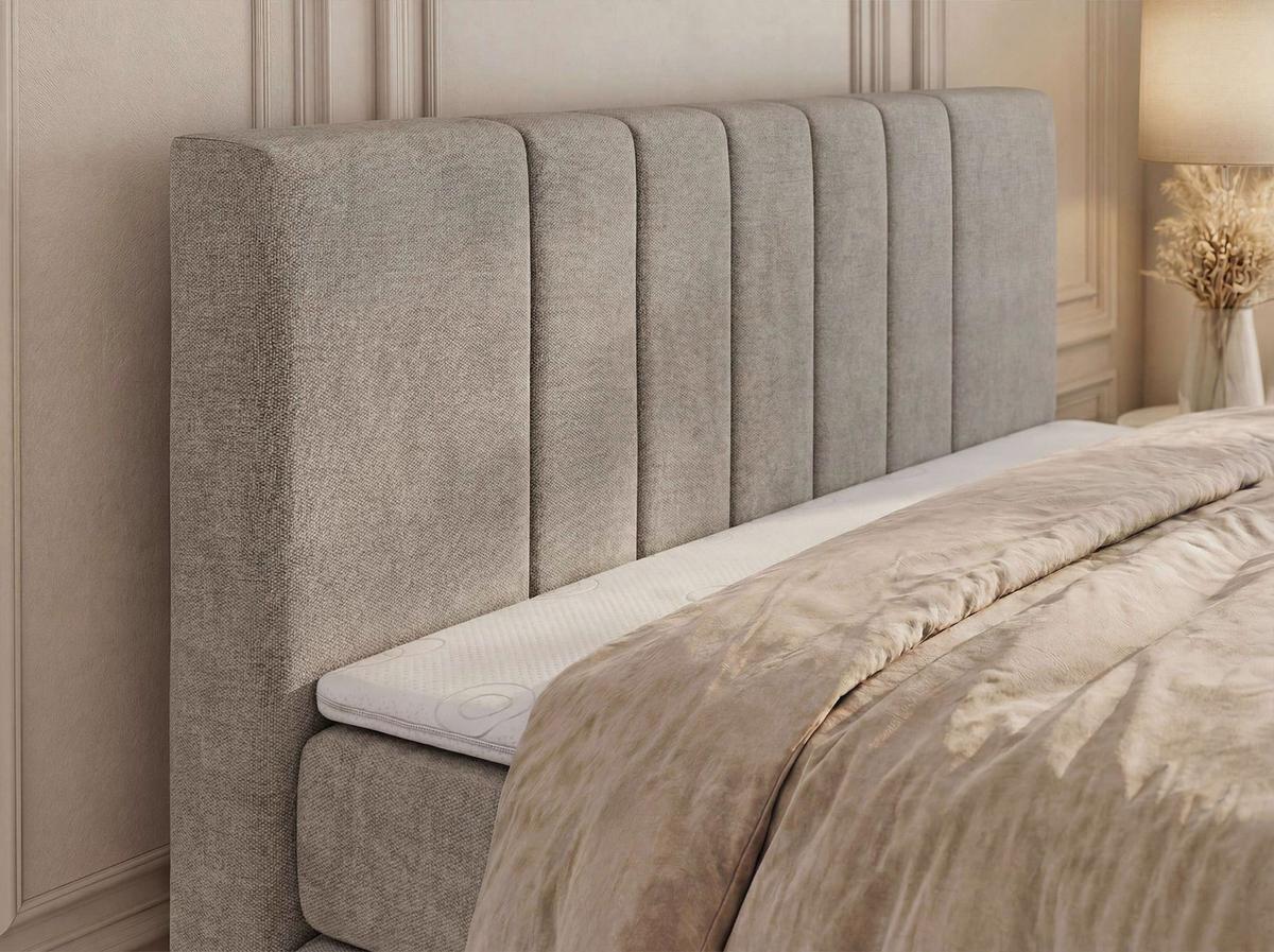 BOXSPRINGBETT INERO DUO KING 200/200 - Greige Stukture - Topper Visco - H4 - Greige/Schwarz, Kunststoff/Textil (200/200cm) - MKS