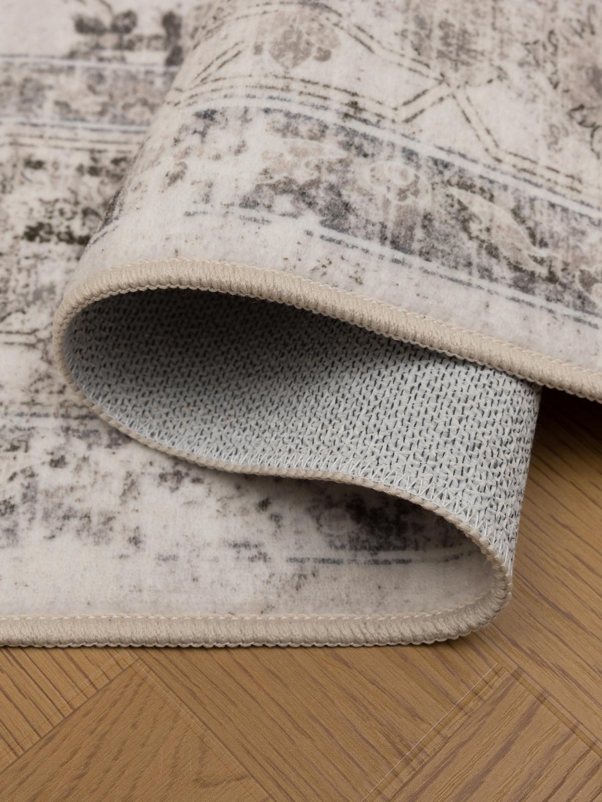 TEPPICH Kurzflor, waschbar, mit floralen Ornamenten, VERNANTE in Beige-Grau, Ø 200 cm - Beige, Textil (200/200cm) - KADIMA DESIGN