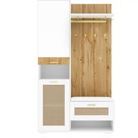 GARDEROBEN-SET 110 cm in Weiß/Holz mit Spiegel Rattan-Optik - Naturfarben, Holzwerkstoff (110/190/38cm) - Urban Meuble