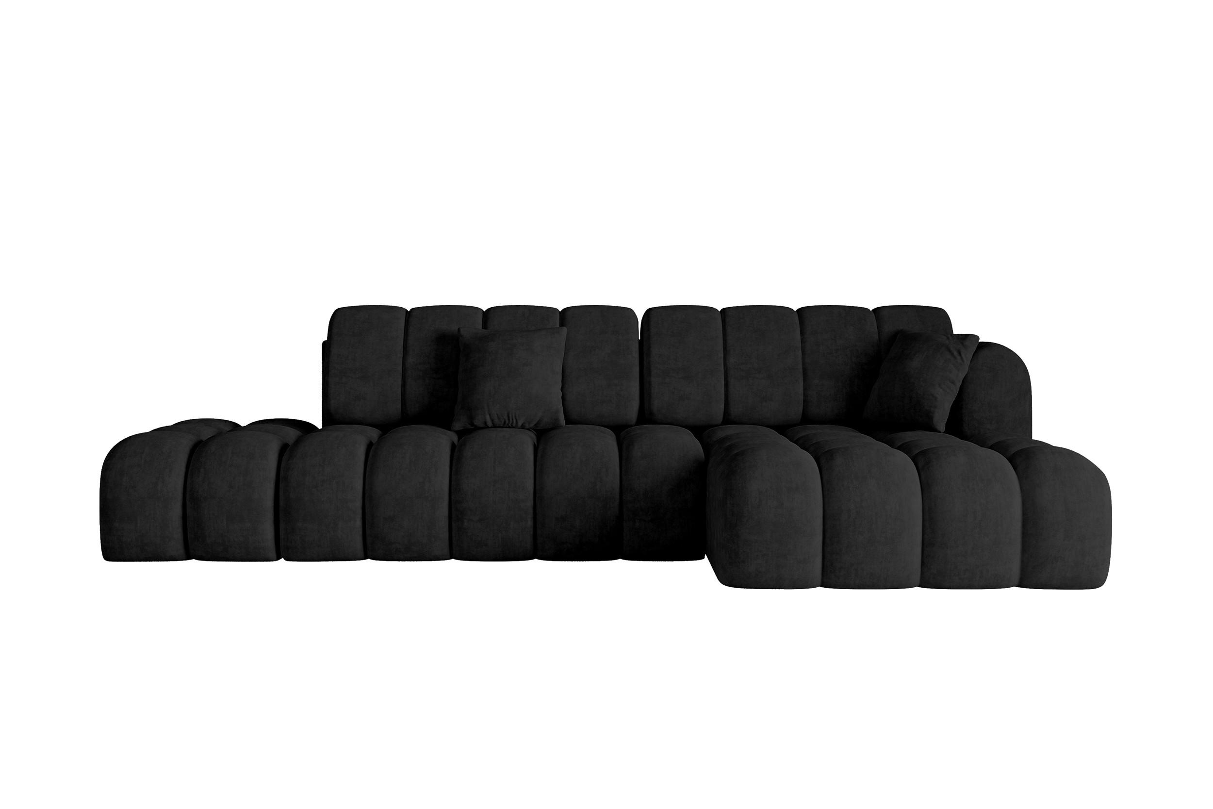 ECKSOFA mit Schlaffunktion Ottomane RECHTS OLEA-L2 321x164x75 Schwarz Velours - Schwarz, Holzwerkstoff/Kunststoff (164/321cm) - ALTDECOR