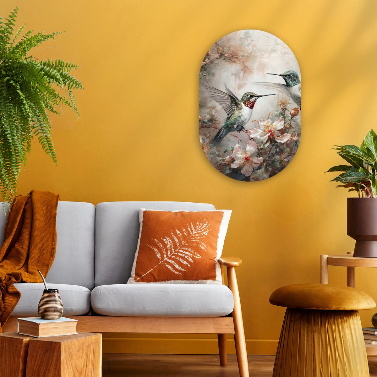 WANDBILD Kolibri - Vögel - Blumen - Pflanzen Deko Wohnzimmer 40x60 cm - Hellgrün, Kunststoff (40/60cm) - MuchoWow