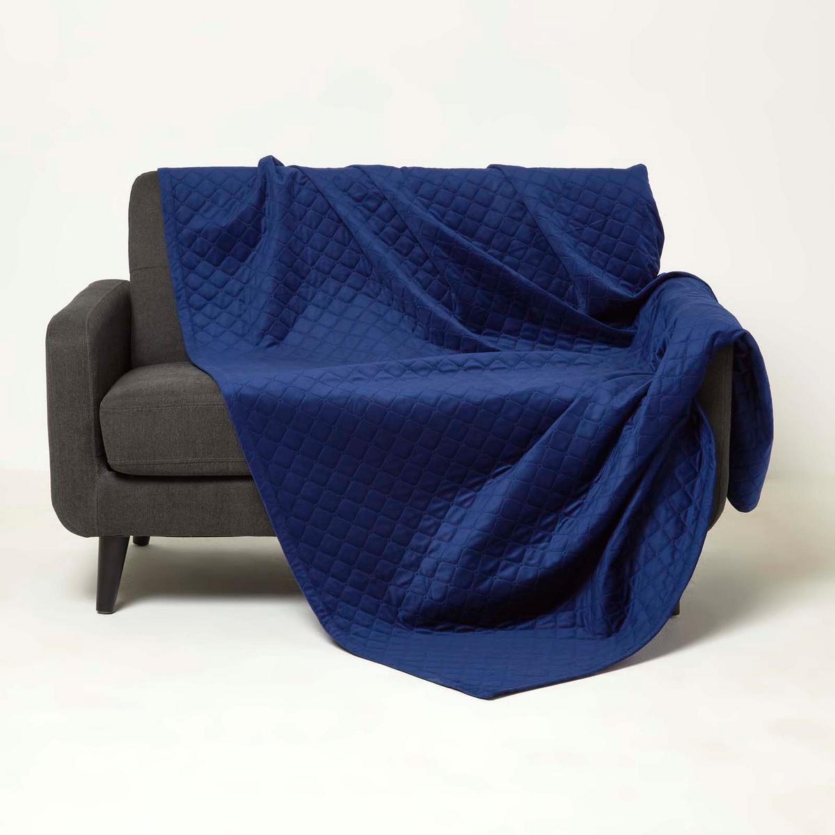 SAMT-WOHNDECKE 150/200 cm, gesteppt - Dunkelblau, Textil (150/200cm) - Homescapes