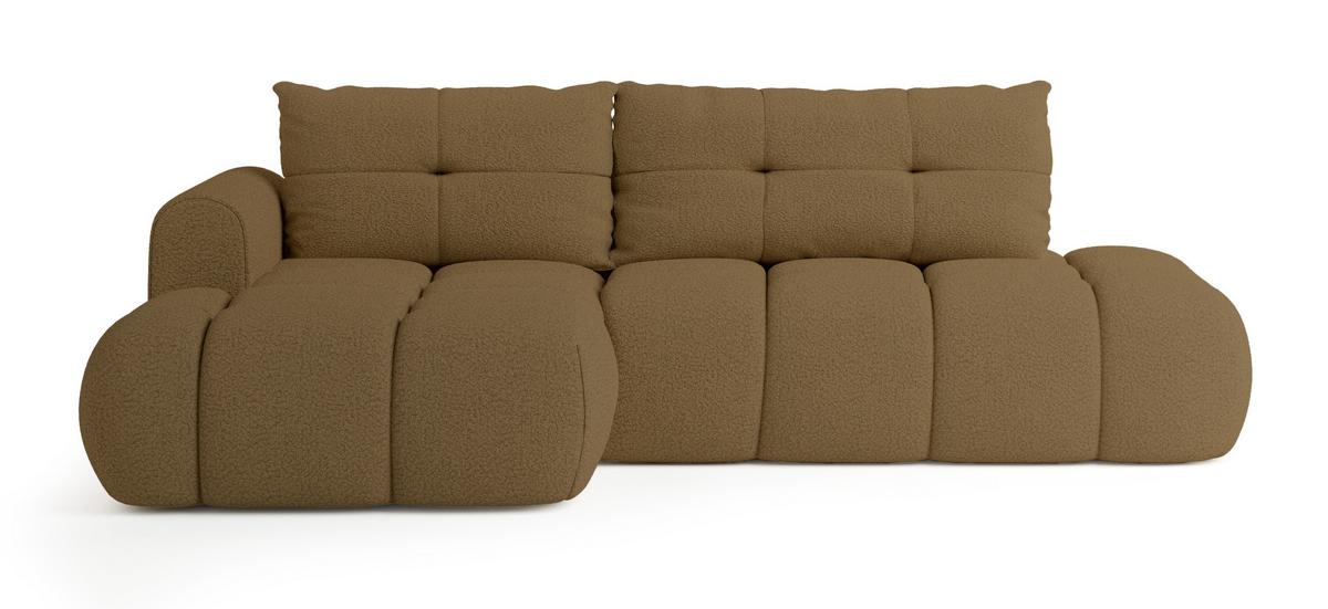 ECKSOFA FLUMA L-S Orange Boucle-Stoff mit Schlaffunktion - Orange, Holz (279/158cm) - MASSENO
