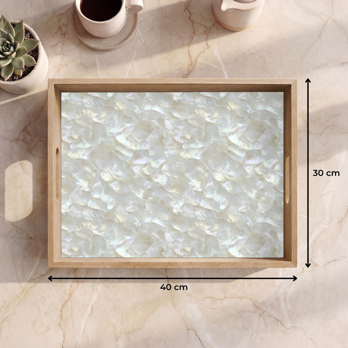 TABLETT Perlglanz - Weiß - Muschel 40x30 cm - Weiß, Holz (40/5/5cm) - OnlyWow
