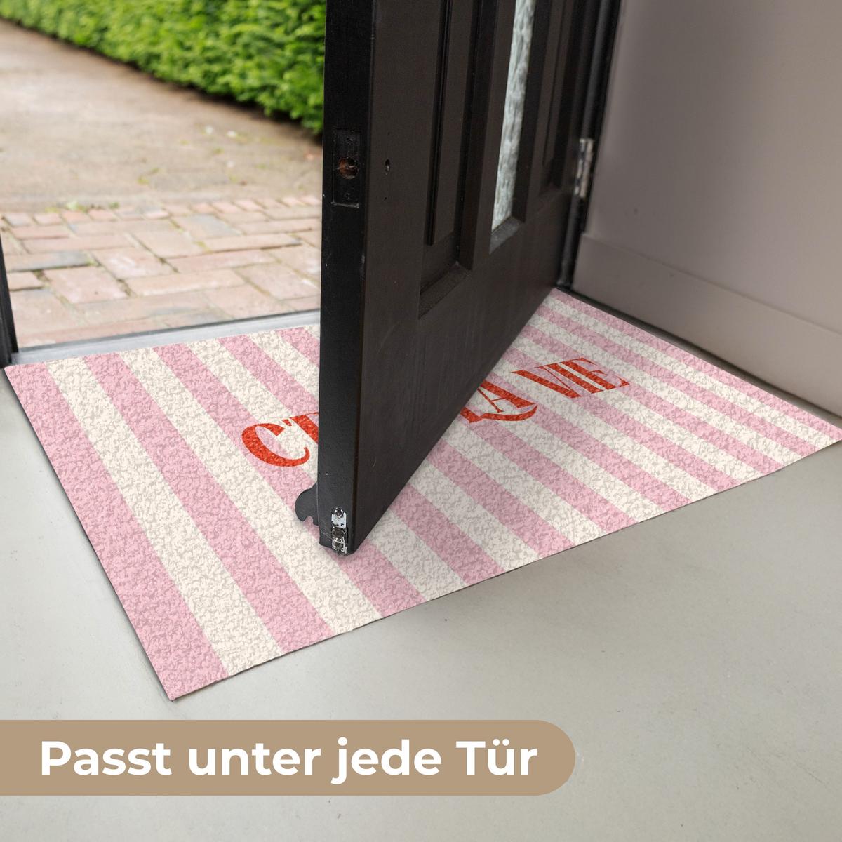 FUSSMATTE Zartrosa – Rot – Streifen – C'est La Vie 60x40 cm - Rosa, Kunststoff (60/0.4cm) - MuchoWow