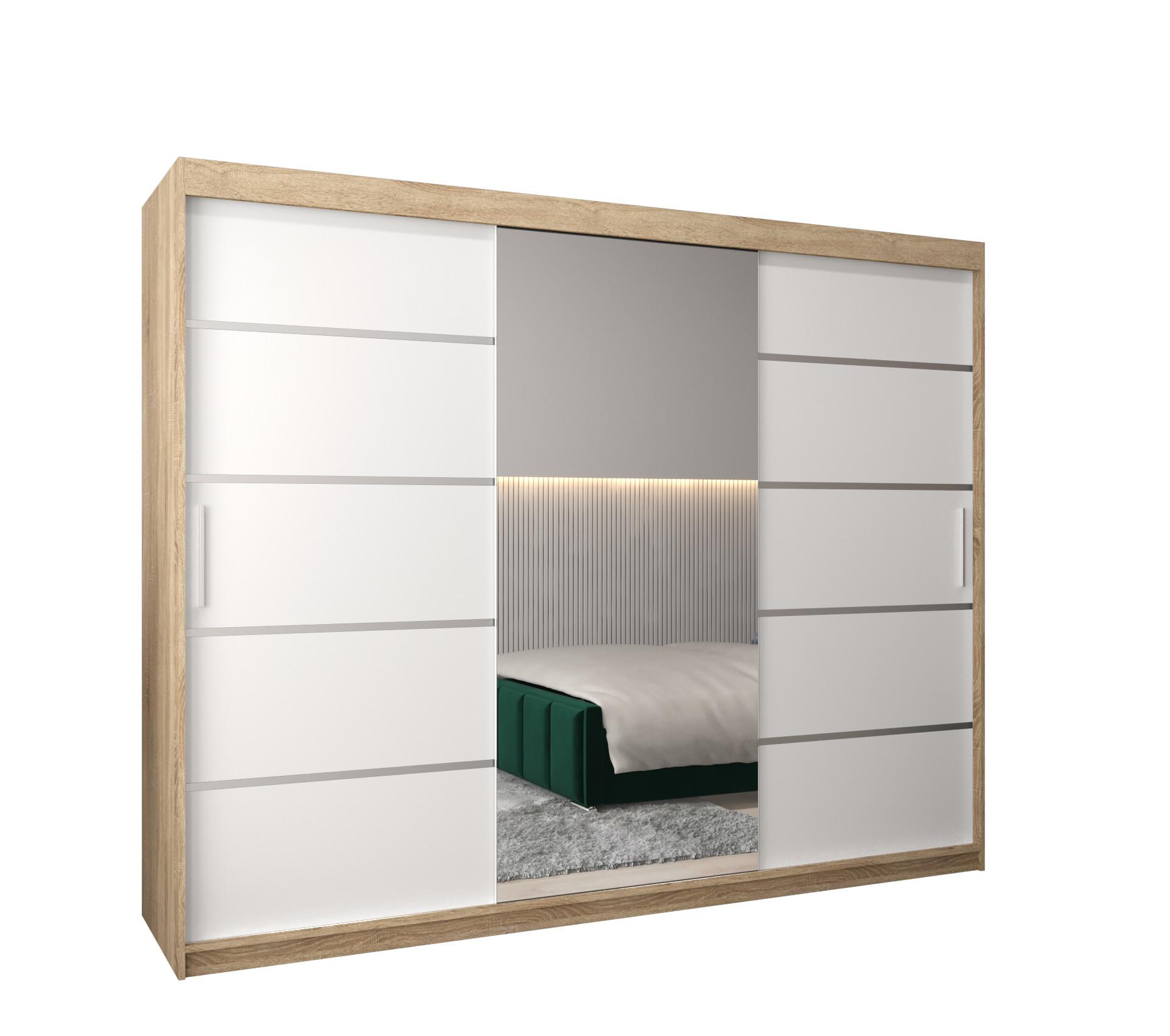 SCHWEBETÜRENSCHRANK 200/250/62 3-türig - Silberfarben/Weiß, Holz/Kunststoff (250/200/62cm) - MÖBEL KRYSPOL