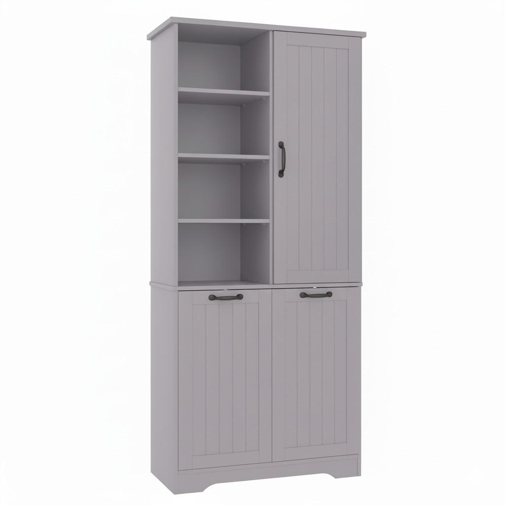 HOCHSCHRANK (Bad) Grau mit Doppel-Wäschekorb - Grau, Holzwerkstoff (78/173/35cm) - Urban Meuble
