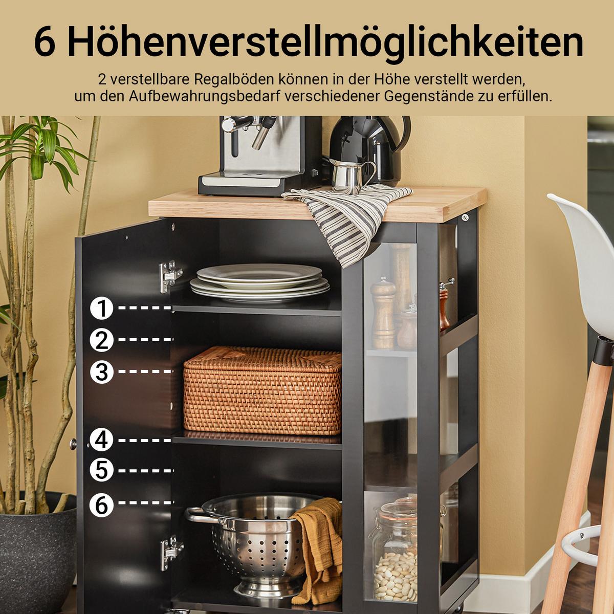 KÜCHENWAGEN zum Rollen, Servierwagen Schwarz, 60x90x40cm - Schwarz, Glas/Holzwerkstoff (60/90/40cm) - SoBuy