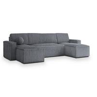 WOHNLANDSCHAFT PESANO T Grau Kordstoff mit Schlaffunktion - Grau, Holz/Kunststoff (306/85/140cm) - MASSENO
