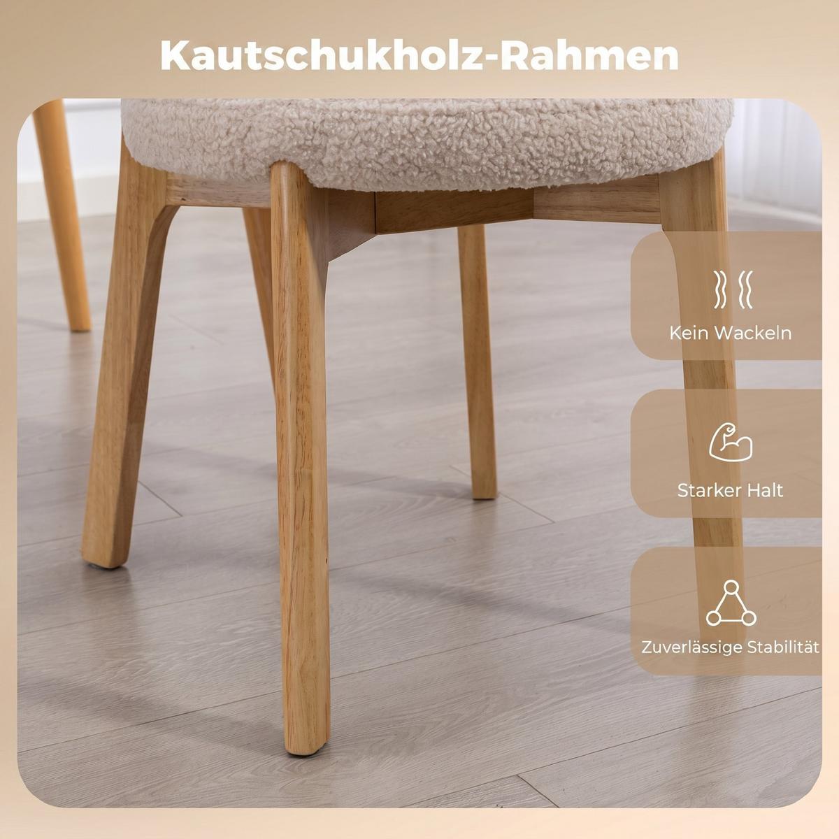 ESSZIMMERSTÜHLE 2er Set Polyestet Cremeweiß - Creme/Naturfarben, Holz/Textil (46.5/80/52cm) - HOMCOM