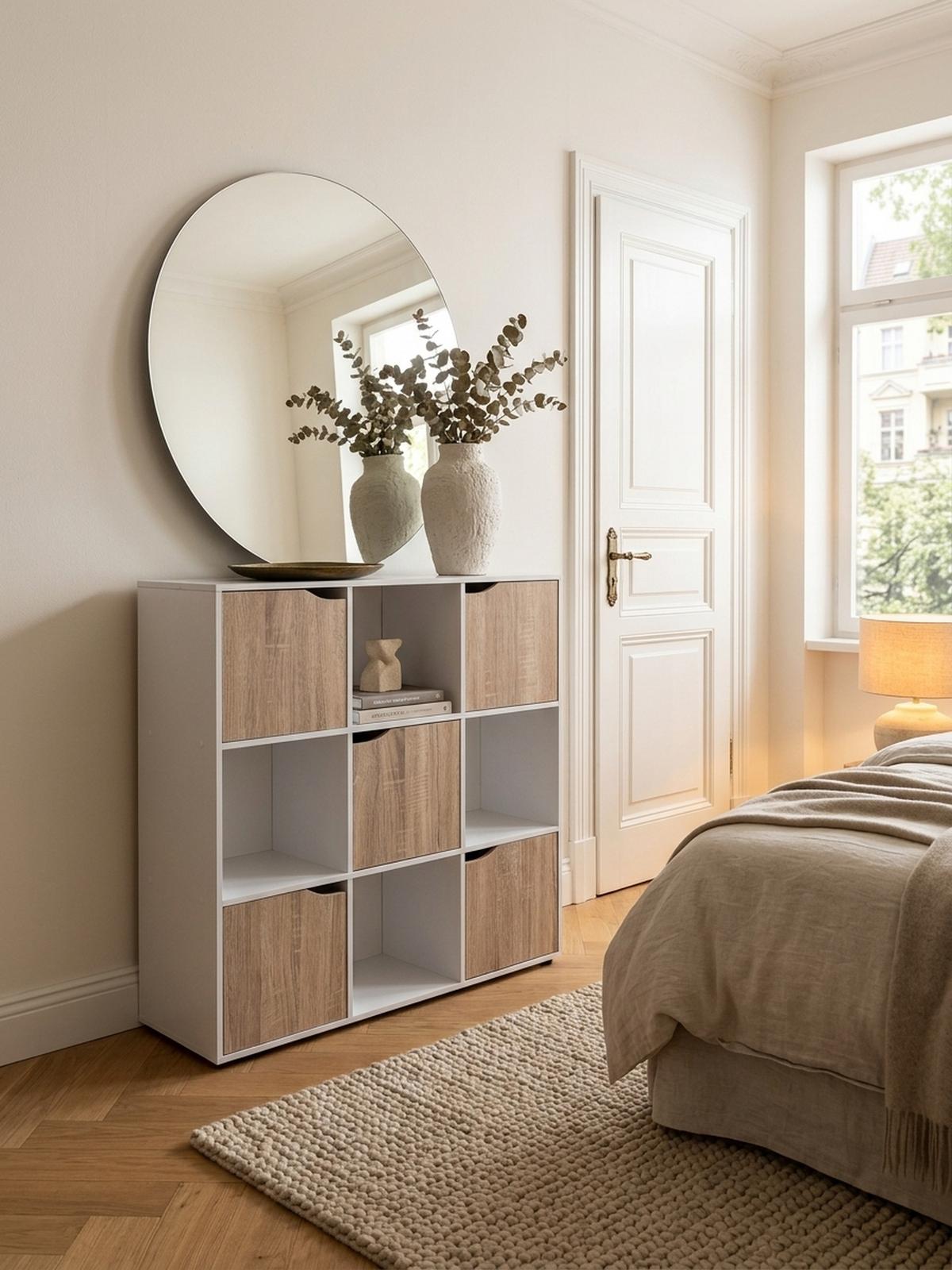 REGAL – Weiß/Sonoma, 89x91x29 cm, 9 Fächer, für Bücher und Deko - Schwarz/Weiß, Holz (89/91/29cm) - KADIMA DESIGN