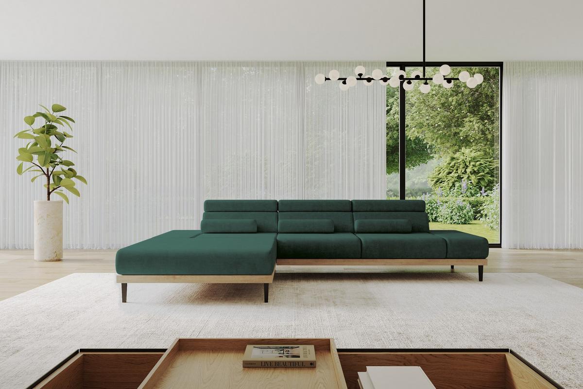 ELEKTRISCHES ECKSOFA Links MONA 316x205x85 Grün Velours - Dunkelgrün/Grün, Holzwerkstoff/Textil (316/205cm) - ALTDECOR
