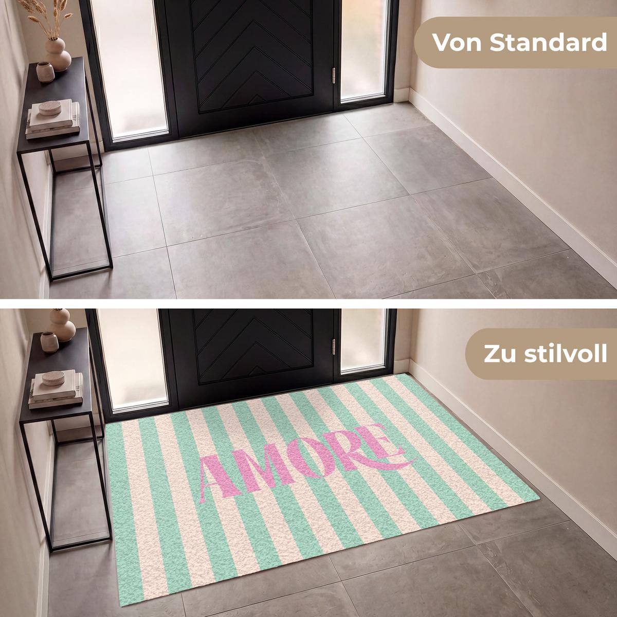FUSSMATTE Rosa – Grün – Streifen – Amore 180x120 cm - Mintgrün, Kunststoff (180/0.4cm) - MuchoWow