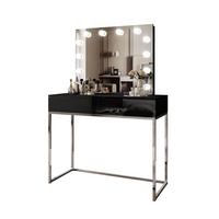 SCHMINKTISCH BLANCO GLAMOUR ELITE mit Spiegel und Beleuchtung Schwarz Hochglanz PUSH OPEN - Weiß Hochglanz, Holzwerkstoff (100/146/42cm) - Lookway