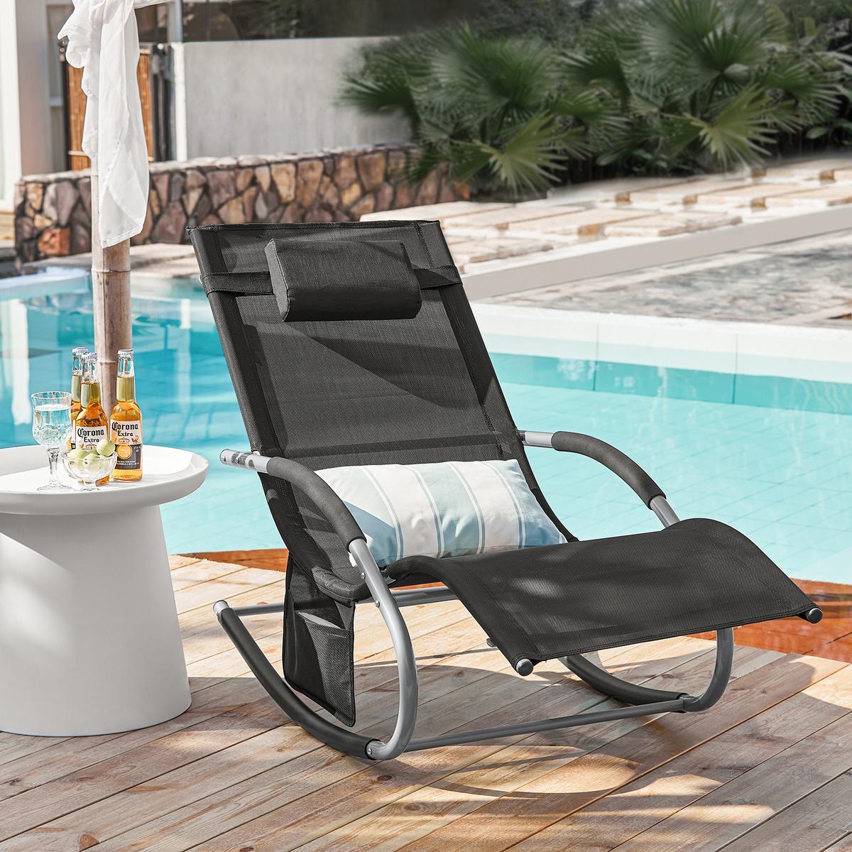 SONNENLIEGE 2 Personen, Gartenliege bis 150kg, Schwarz - Schwarz, Metall (63/87/150cm) - SoBuy