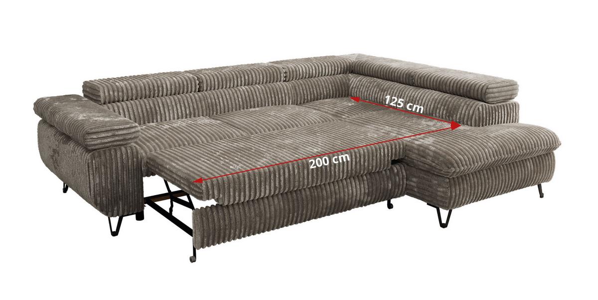 ECKSOFA PABLO L Grau Cord - Rechts Seite - Schwarz/Grau, Textil/Metall (273/208cm) - MKS