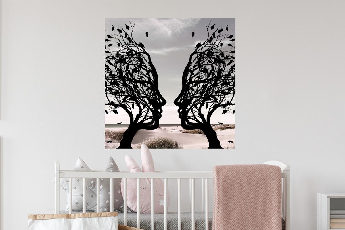 WANDTATTOO Strand - Meer - Menschen - Baum - Moderne Kunst Wanddeko 50x50 cm - Hellgrau, Kunststoff (50/50/0.1cm) - MuchoWow