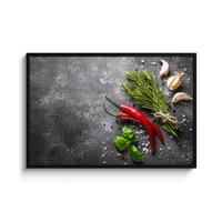 POSTER MIT RAHMENGERAHMTES BILD Pfeffer - Kräuter - Gewürze - Beton 120x80 cm - Dunkelgrau, Papier (120/80cm) - MuchoWow