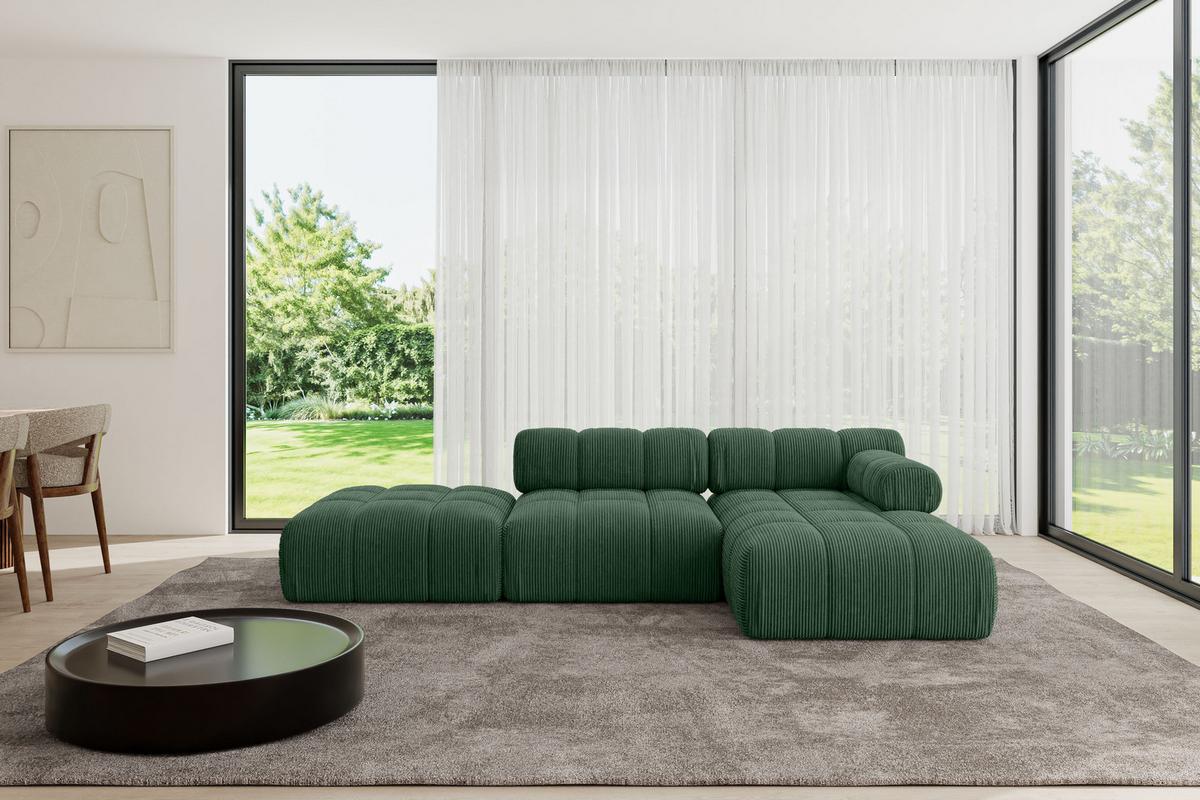 ECKSOFA modulares Sofa Lizur-L1 - 285x160x70 cm Grün Cord - Grün, Holzwerkstoff/Textil (285/160cm) - ALTDECOR
