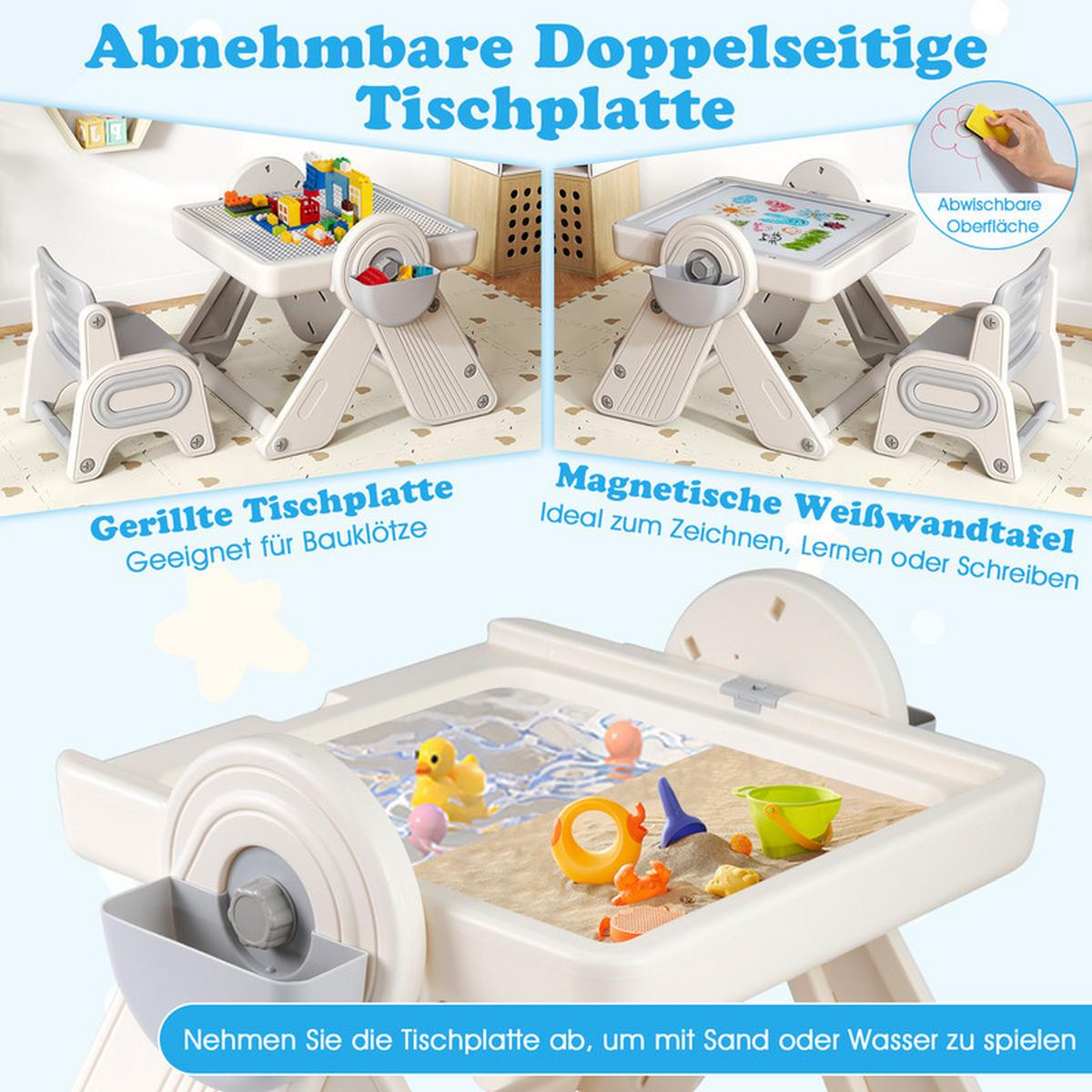 KINDERTISCH mit stuhl grau(2-tlg) - Grau, Kunststoff (82/58/67cm) - COSTWAY