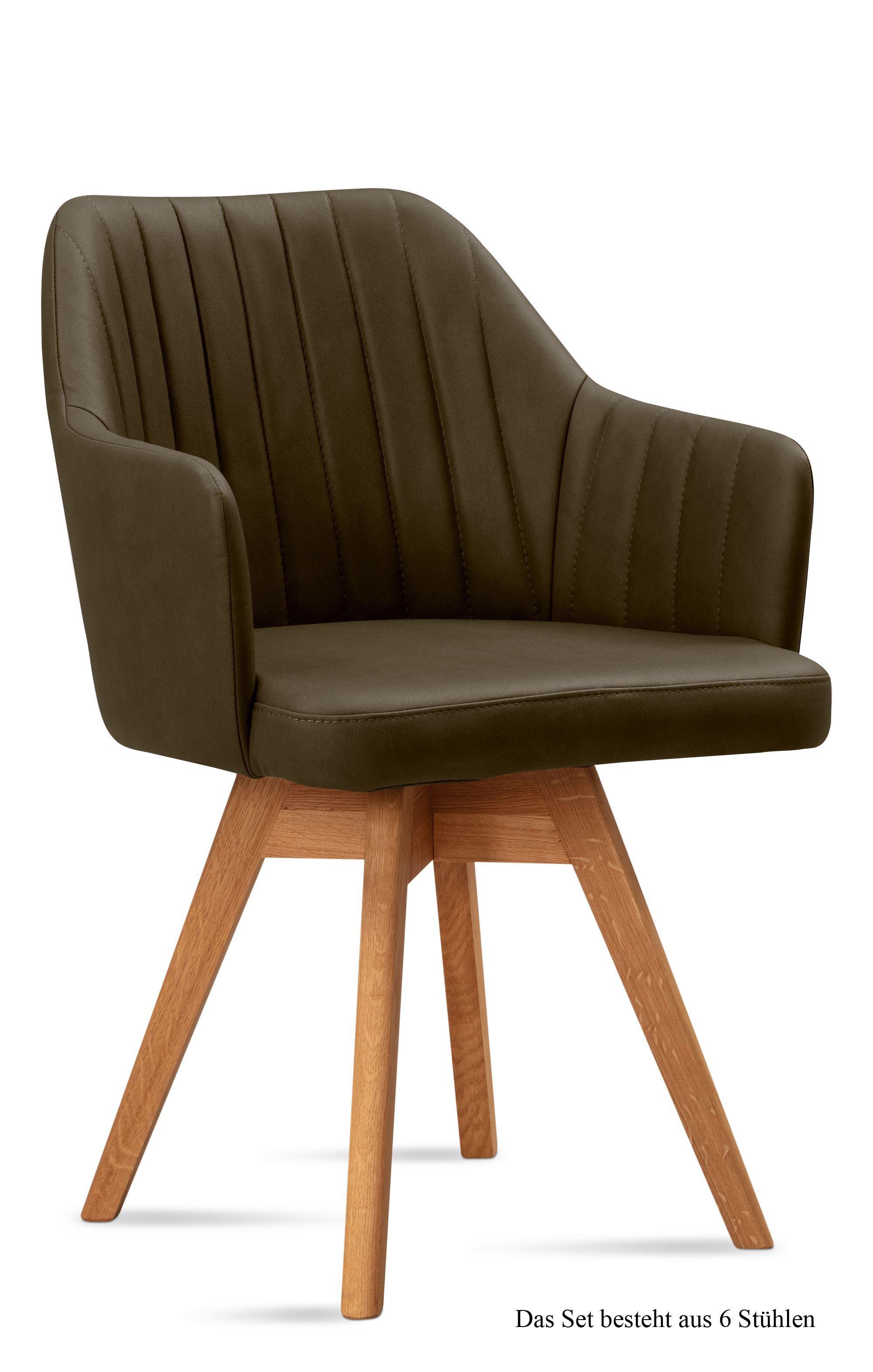 ARMLEHNSTUHL drehbar (6er-Set) Dotty 58x81x60 Eiche geölt/Khaki - Dunkelgrün/Eichefarben, Kunststoff (60/81/58cm) - 58aufmkessel