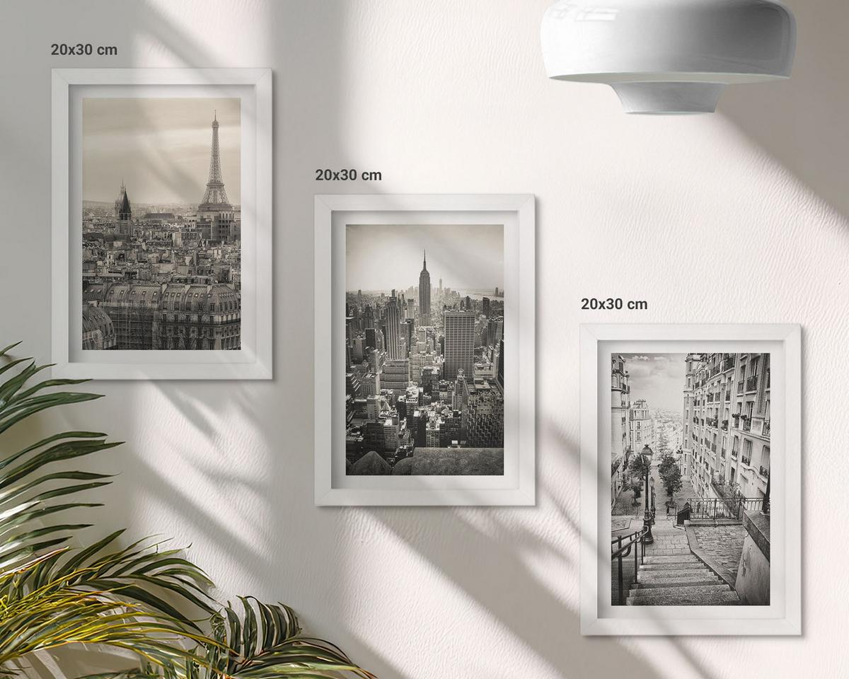 BILDER SET 3er Set - 20x30 cm Weißer Rahmen - Aussicht Paris New York Treppen - Weiß, Kunststoff (20/30cm) - TULUP