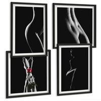 BILDER SET 4er Set - 50x50 cm & 40x60 cm Schwarzer Rahmen - Schwarze und weiße weibliche Formen - Schwarz, Kunststoff (50/50cm) - TULUP