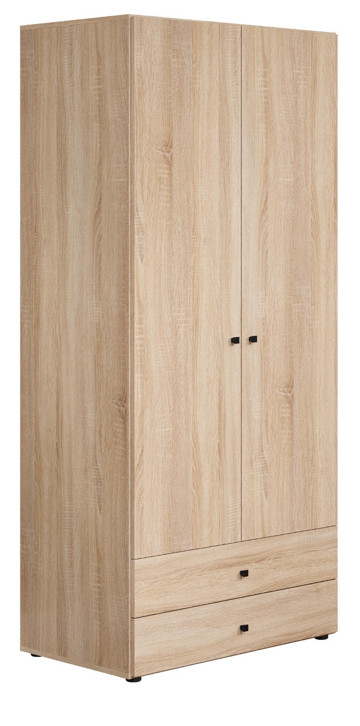 KLEIDERSCHRANK Eiche Sonoma hell 81 x 176 cm, Drehtürenschrank 2-türig mit Schubalden - Schwarz/Sonoma Eiche, Holzwerkstoff/Kunststoff (81/176/51cm) - Top.Furn