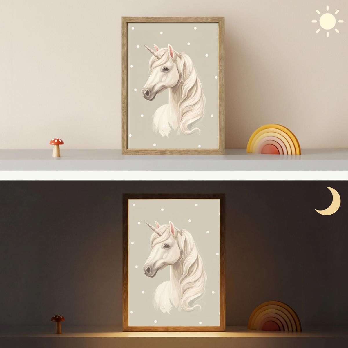 WANDLEUCHTE MIT AKKU Einhorn - Weiß - Punkte 30x40 cm - Taupe, Holzwerkstoff (30/40/8cm) - OnlyWow