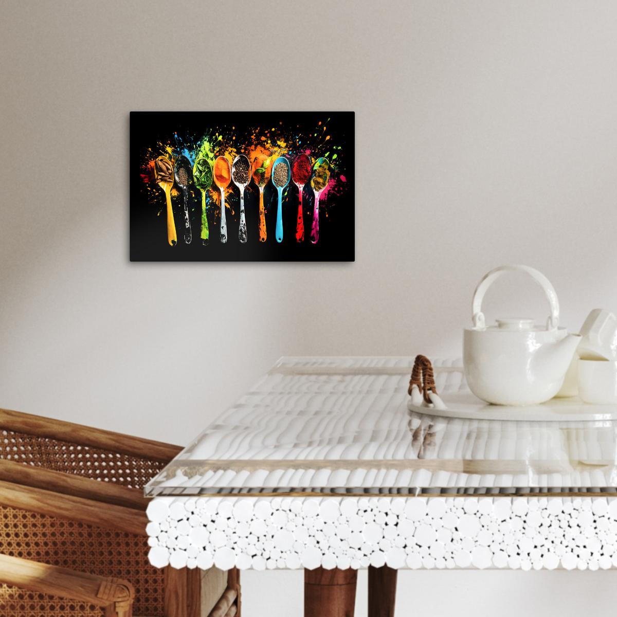 LEINWANDBILD Löffel - Gewürze - Modern - Graffiti - Farbe - Farbenfroh Deko Schlafzimmer 30x20 cm - Multicolor, Textil (30/20cm) - MuchoWow
