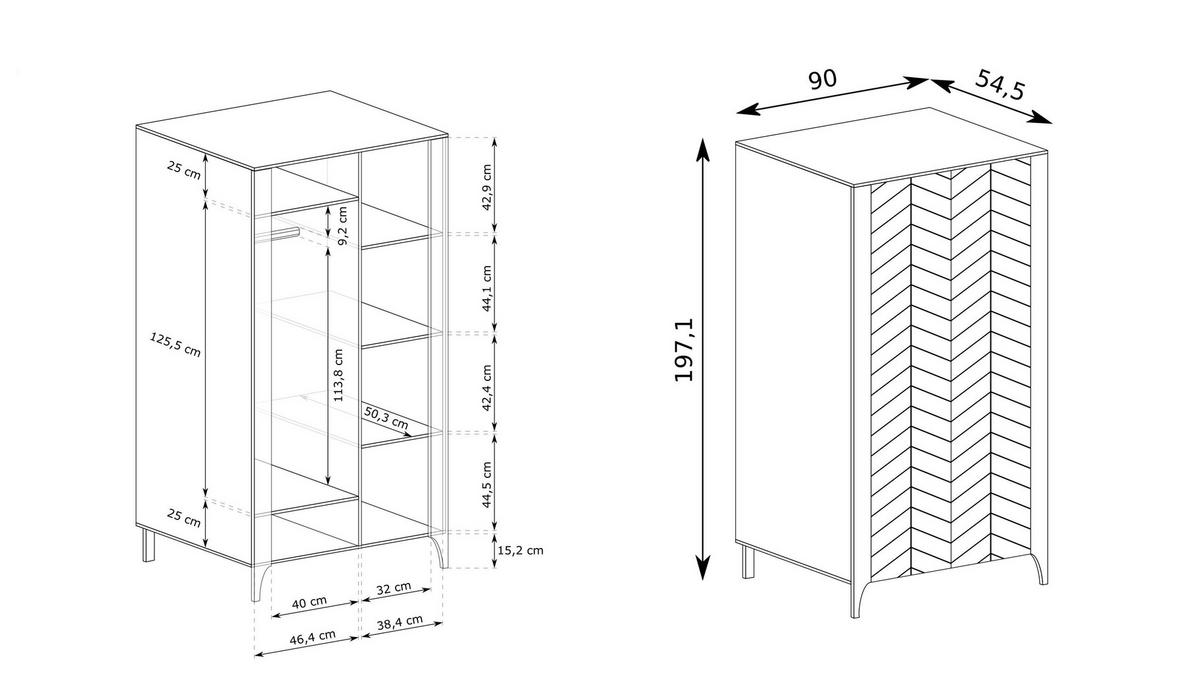 DREHTÜRENSCHRANK ALICANTE 90/197/54,5 cm 2-türig Schwarz - Schwarz, Holzwerkstoff (90/197/54.5cm) - MASSENO