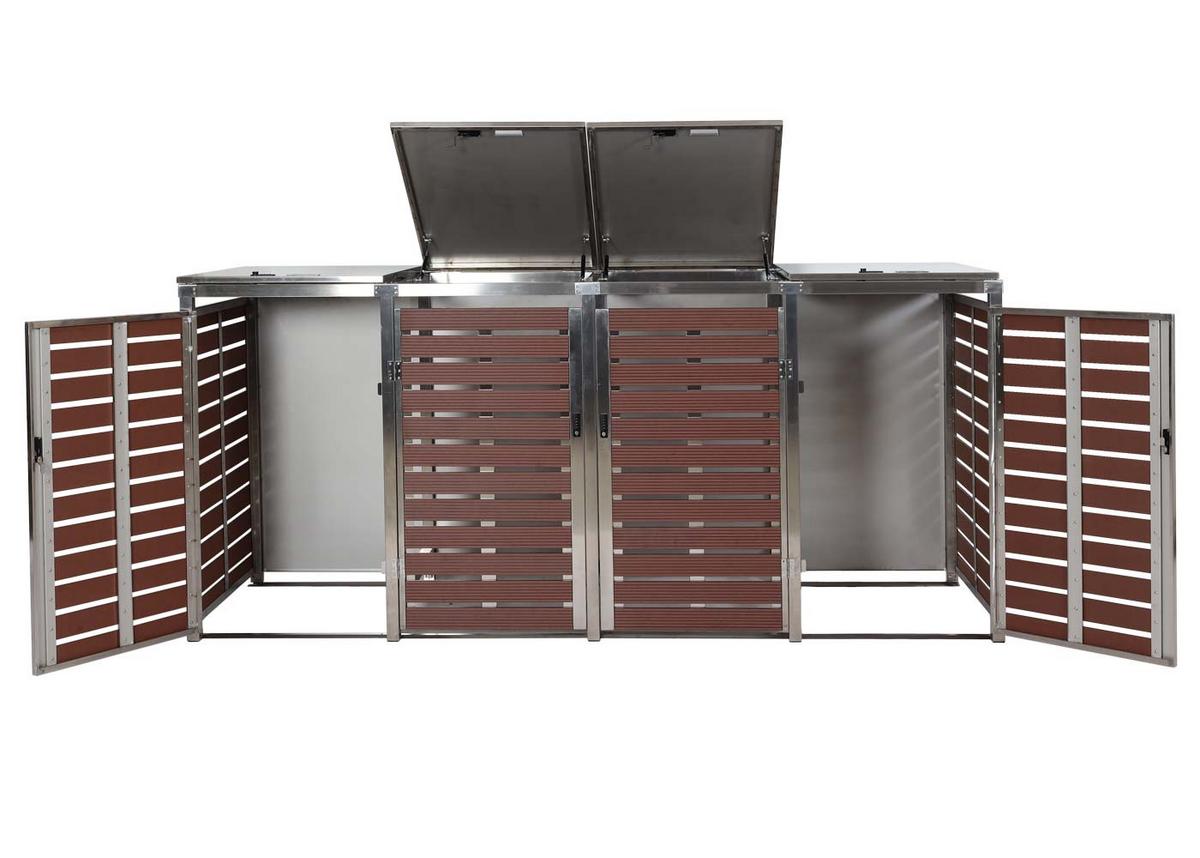 MÜLLTONNENVERKLEIDUNG 4ER Walnuss Dekor - Walnussfarben, Metall (264/120/85cm) - MCW