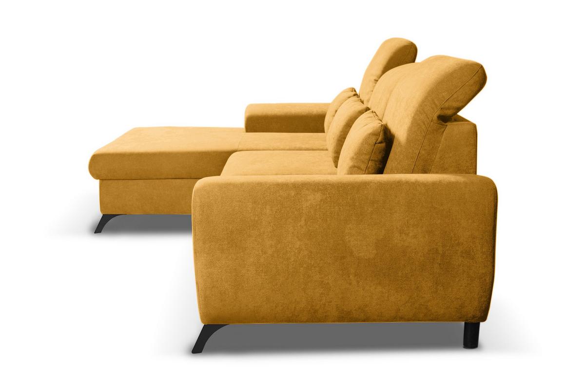 ECKSOFA LUCE L-S Gelb Plüsch-Stoff mit Schlaffunktion - Gelb, Holz (279/172cm) - MASSENO