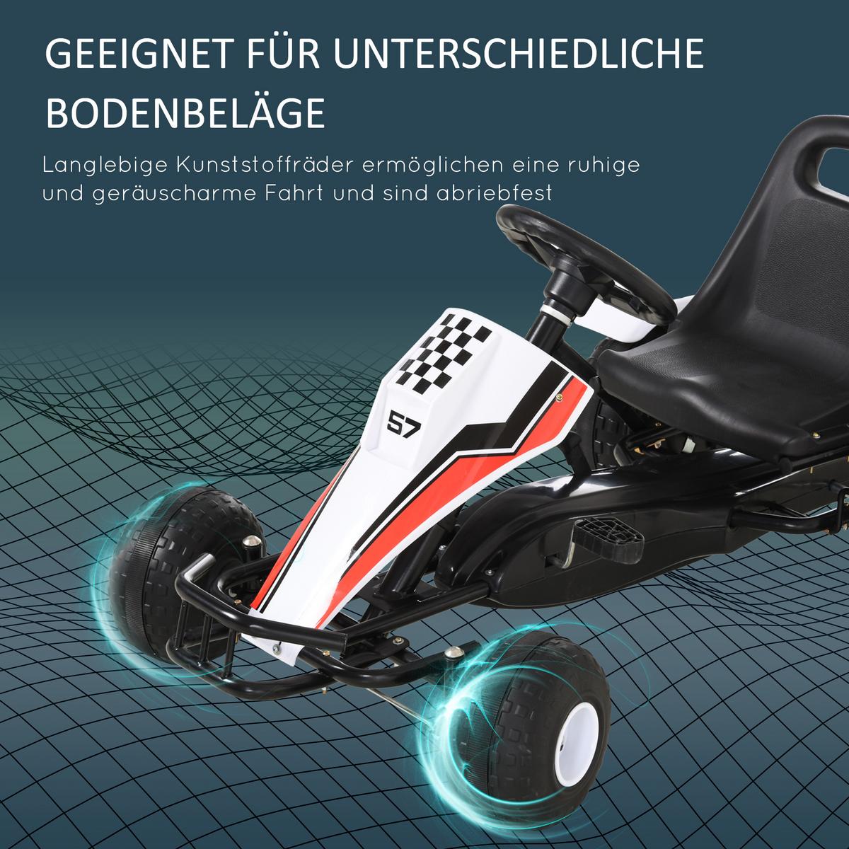 GO Kart Mit Pedal Kinderfahrzeug Tretauto mit Pedal für 3-6 Jahre Stahl Weiß - Weiß, Metall (104/66/57cm) - HOMCOM