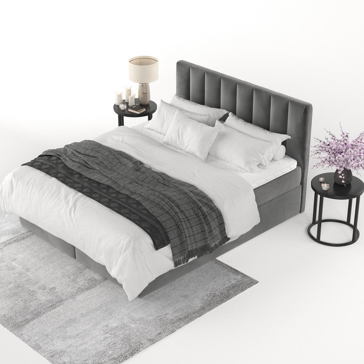 BOXBETT Lusso 200/200 cm Grau im Kronos Stoff - Schwarz/Grau, Holz/Holzwerkstoff (200/200cm) - AltaBeds