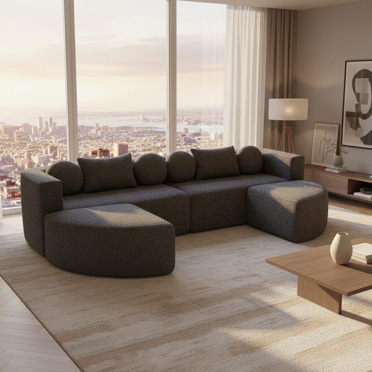SCHLAFCOUCH aus Chenille in Grau Modulares Design & Ohne Montage - Schwarz, Textil (165/68/292cm) - Urban Meuble