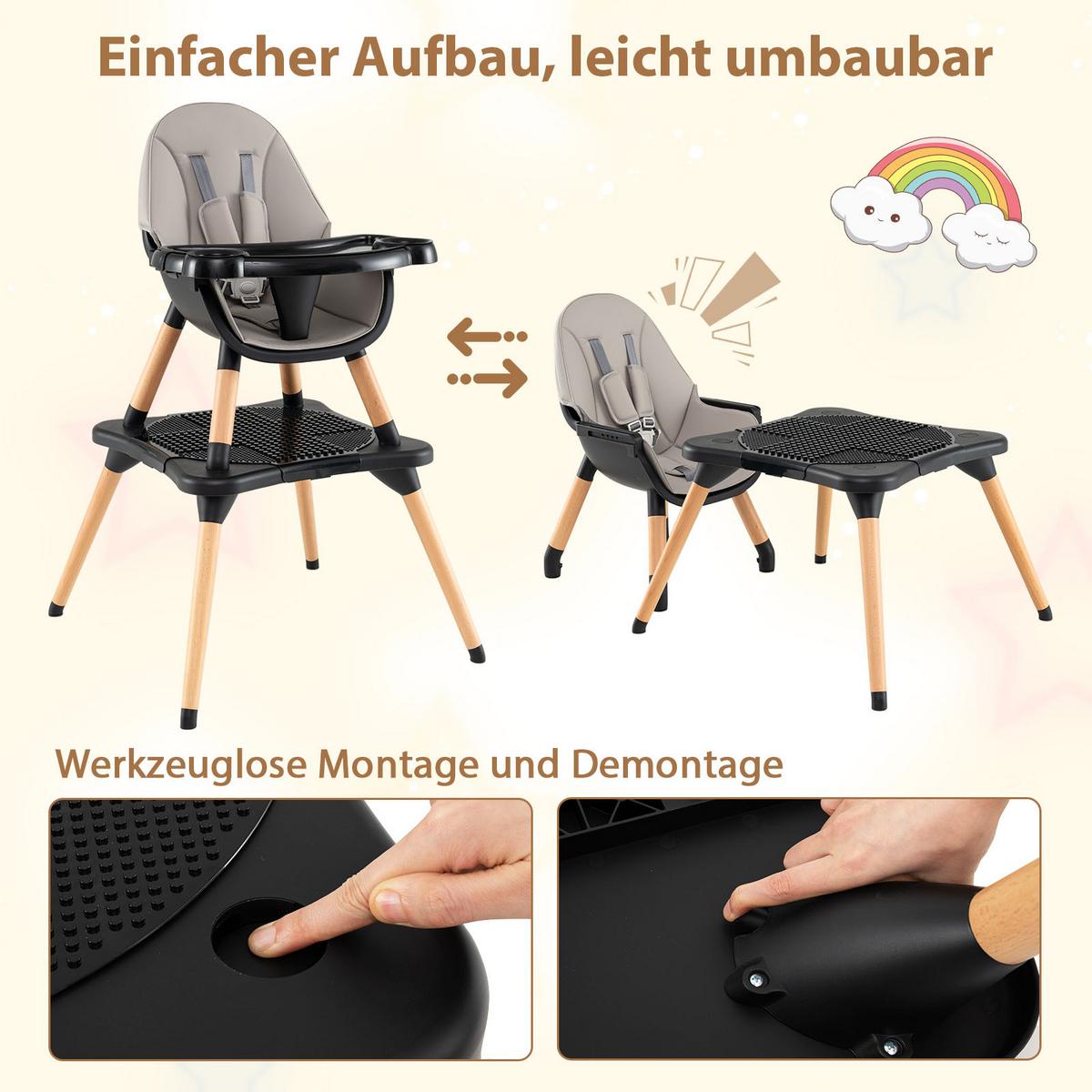 KINDERHOCHSTUHL mit Bausteintisch schwarz - Schwarz, Kunststoff (62/100/62cm) - COSTWAY