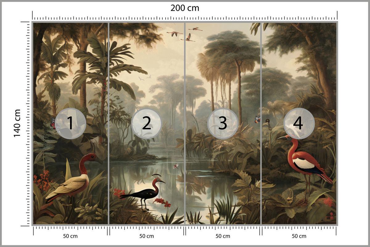 FOTOTAPETE Dschungel Tropische Pflanzen Vögel 200x140 - Gelb/Beige, Papier (200/140cm) - Muralo