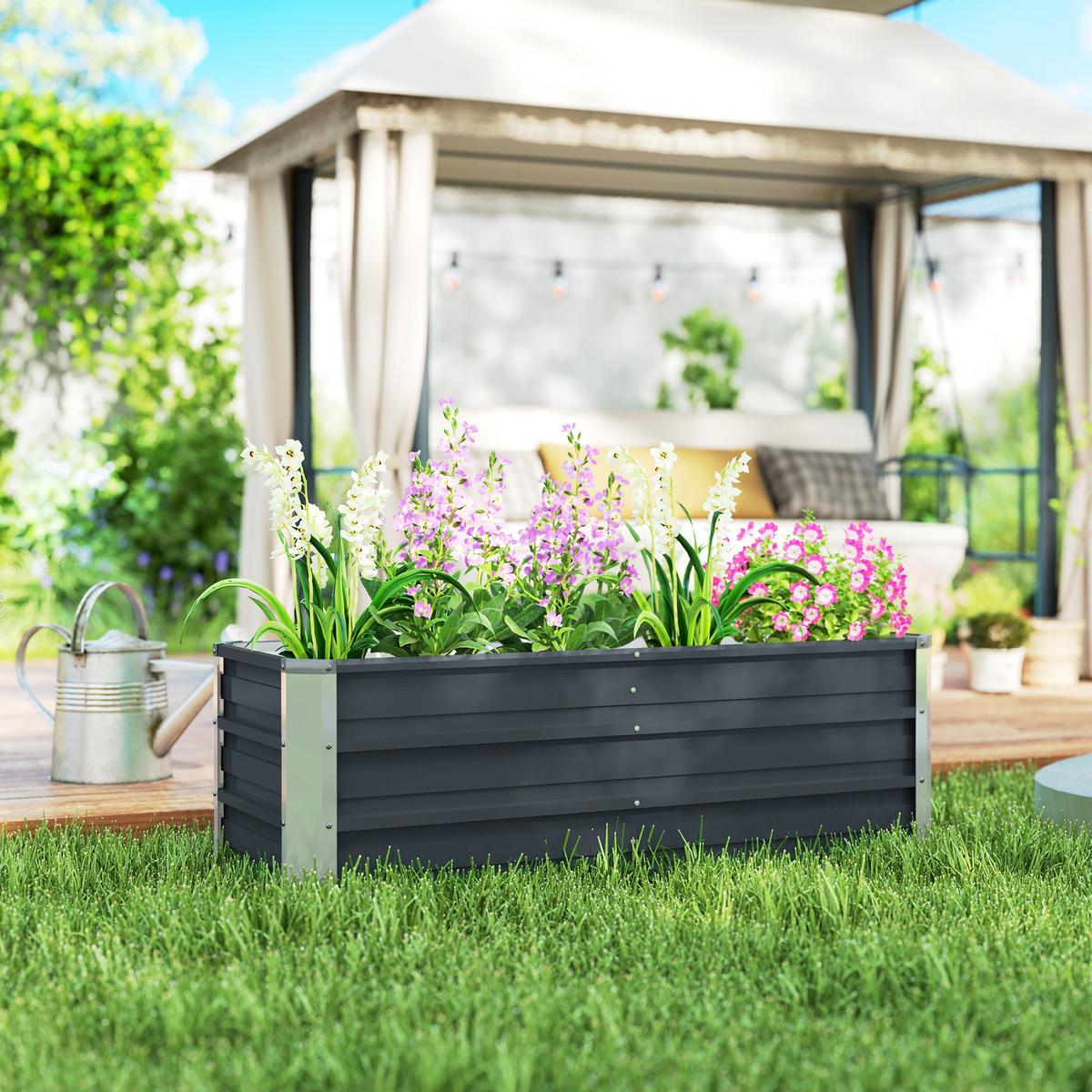 GARTENBEET, Blumenkübel mit Handschuhe, Kohlegrau, 125 x 47 x 44 cm - Grau, Metall (47/40/125cm) - Outsunny